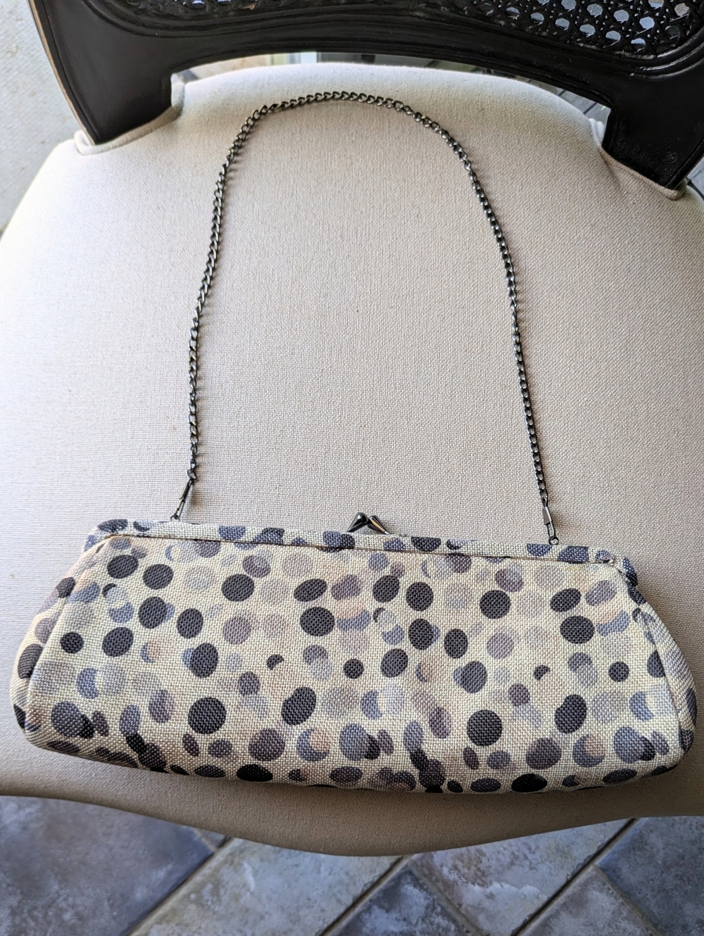 Polka Dot Chain-Handle Shoulder Bag/ Clutch in Beige and Black